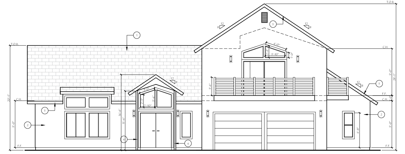 Elevation drawing for new single-family dwelling construction in Big Bear