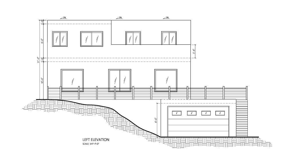 Left elevation drawing for new construction in Malibu