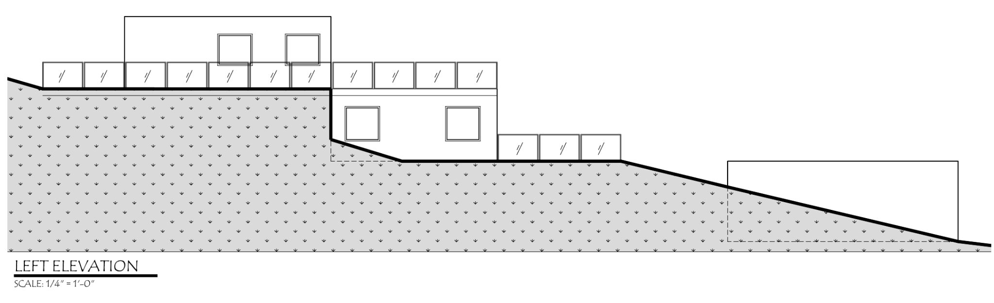 Left elevation drawing for new construction in Malibu