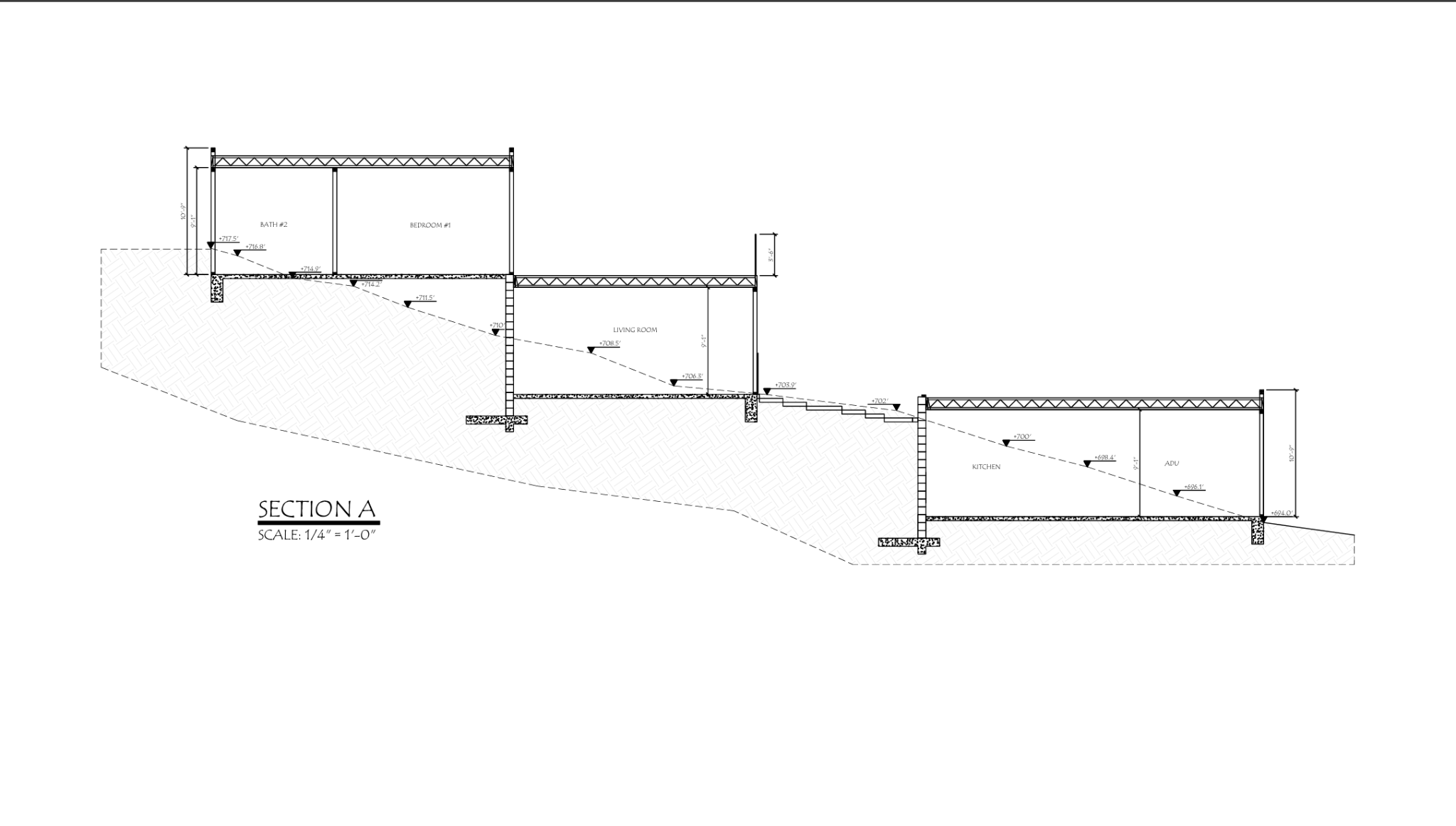 Building section drawing for new construction in Malibu