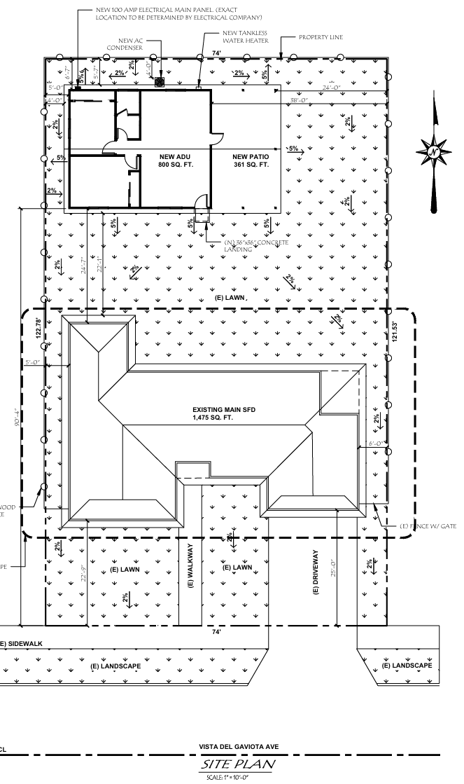 Site plan for detached ADU construction in Orange