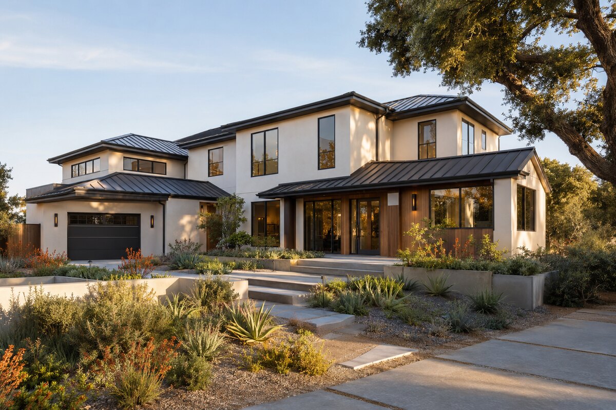 Complete contemporary custom home exterior